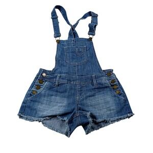 YMI Denim Short Overalls Womens Size 1 Blue Frayed Hem Stretch‎ Bibs